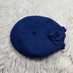 Betmar Women's OS Navy Wool Blend Floral Beret Hat French Chic Artsy Paris